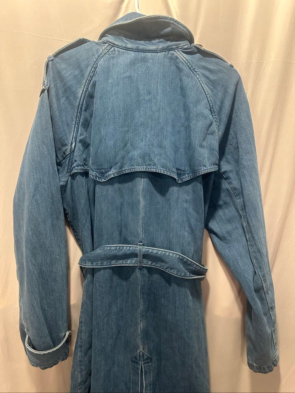 Lauren Ralph Lauren Denim Trench Coat Women Size 16 Blue Belted Chambray Jacket - Picture 10 of 11